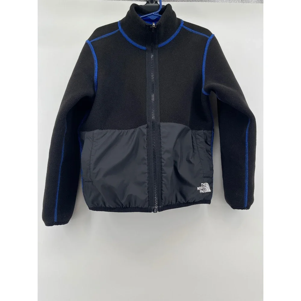 The North Face Kids Reversible Fleece Jacket Blue Black  6-8 Full Zip Coat